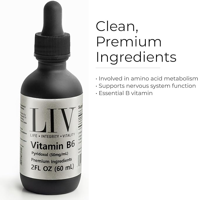 LIV Liquid Vitamin B6 (Pyridoxal-5-Phosphate) 50 mg per Serving – Fast-Absorbing Liquid Drops – 2 fl oz (60 mL)