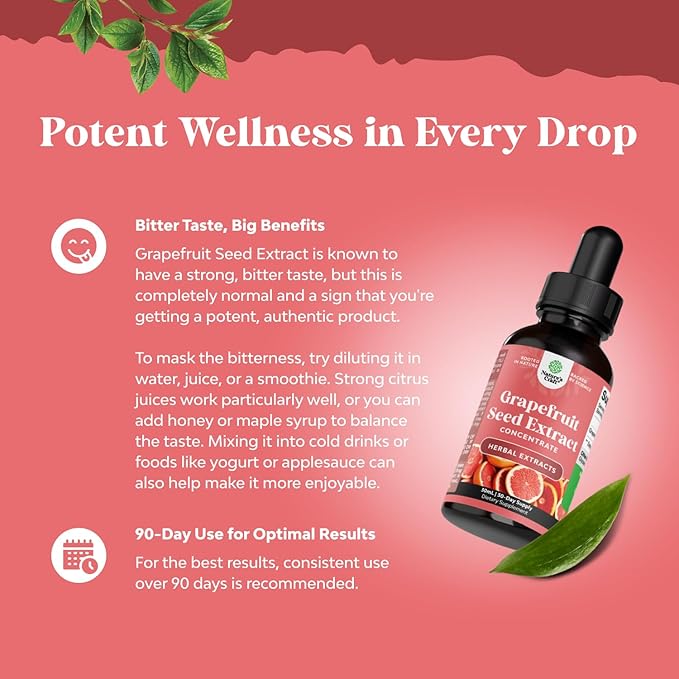 GSE Grapefruit Seed Extract Liquid - One Drop Daily - Super Concentrated Grape Seed Extract Liquid Drops Rich in Bioflavonoids & Polyphenols for Gut Health & Immune Support - 2 Fl Oz (2 Pack)