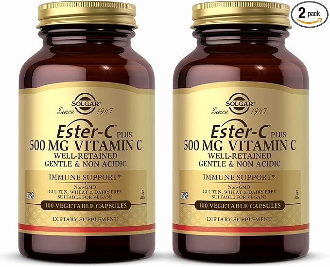 Solgar Ester-C Plus 500 mg Vitamin C (Ascorbate Complex) - 100 Vegetable Capsules, Pack of 2 - Antioxidant & Immune Support - Non GMO, Vegan, Gluten Free, Kosher - 200 Total Servings