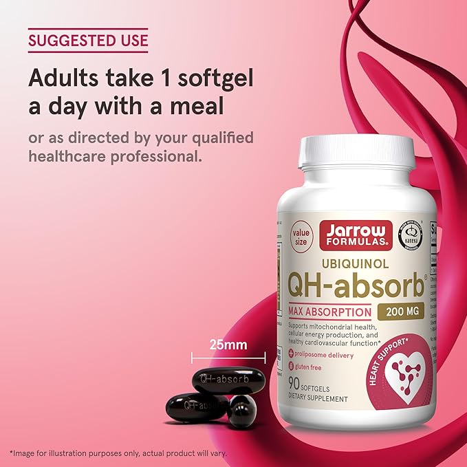 Jarrow Formulas QH-Absorb 200 mg - Active Antioxidant Form of Co-Q10 - Dietary Supplement - Supports Mitochondrial Energy Production & Cardiovascular Health - 90 Softgels