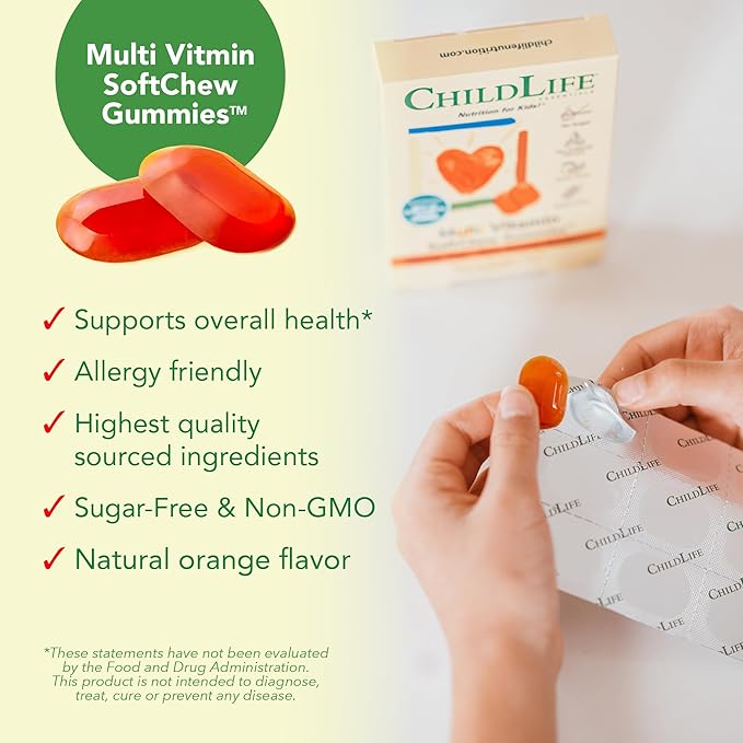 CHILDLIFE ESSENTIALS Kids Multivitamin SoftChew Gummies - Kids Vitamins, Multivitamin for Kids, Multivitamin Gummies, Toddler Vitamins, Kids Chewable Vitamin, Sugar Free - Natural Orange, 27 Tablets