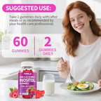 Myo-Inositol & D-Chiro Inositol Gummies, 40:1 Ratio Inositol Supplement with Vitamin D3, Magnesium Glycinate, Folate & Zinc, for Female Health & Wellness, Raspberry Flavor, 60 Count