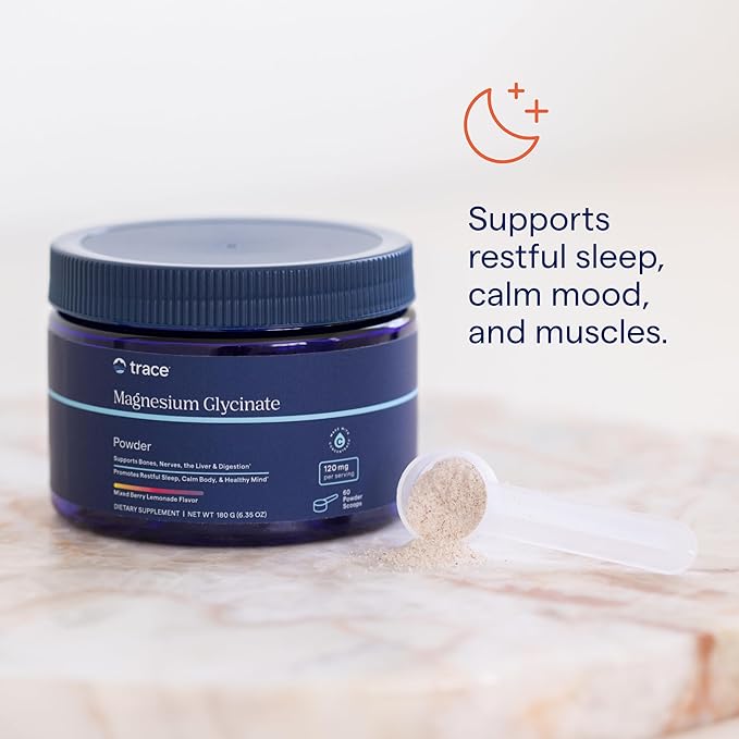 Trace Minerals Magnesium Glycinate Powder - Daily Magnesium Powder for Sleep Support - Calming Bedtime Drink - Natural & Gentle - Orange Dream - 180g (60 Servings)
