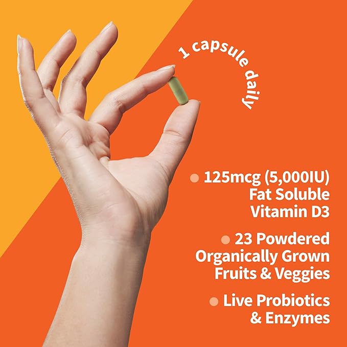 Garden of Life Vitamin D3 5000 IU, Raw Whole Food Supplements with Chlorella, Fruit, Veggies & Probiotics for Bone & Immune Health, 60 Vegetarian Capsules (Pack of 6)