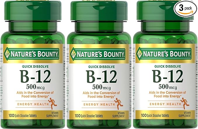 Nature's Bounty B-12 Quick Dissolve Tablets 500 Mcg, 300 Tablets (3 X 100 Count Bottles)