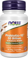 NOW Foods Supplements, Probiotic-10™, 50 Billion, with 10 Probiotic Strains, Strain Verified, 50 Veg Capsules