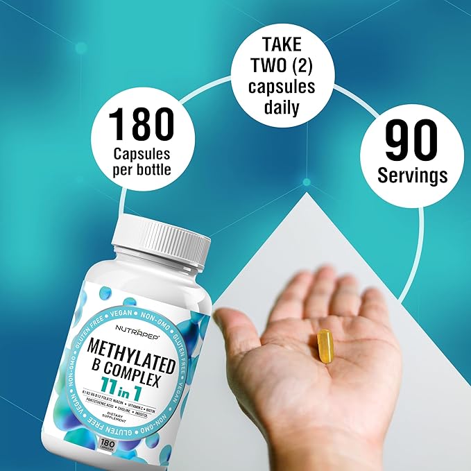 NutraPep Methylated B-Complex Vitamins - Complete Methyl B Complex Multivitamin with Bioactive B9 5-MTHF B6 B12 - MTHFR Support Supplement for Brain Heart Energy (Pack of 2)