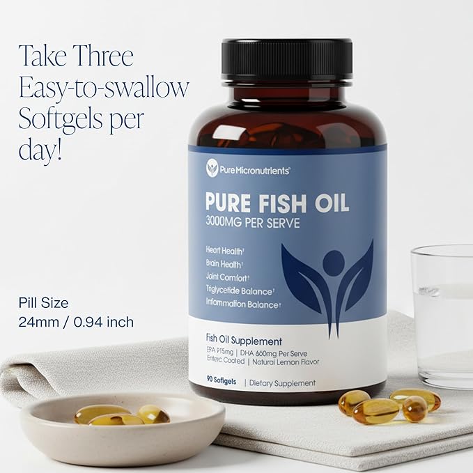 Pure Micronutrients - Omega 3 Fish Oil Supplement, EPA/DHA Fatty Acids, Burpless Fish Oil Supplements with Lemon - Heart, Eye, Brain & Immune Support - 90 Softgels