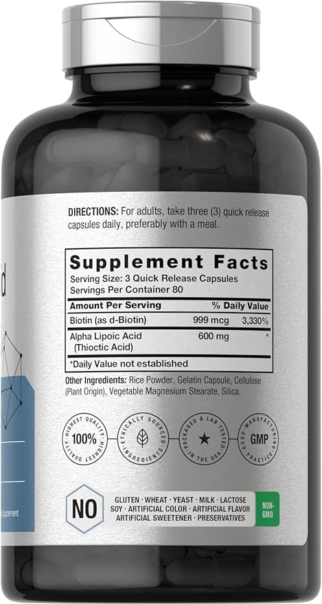 Horbäach Alpha Lipoic Acid 600mg | 240 Capsules | with Biotin Optimizer | Non-GMO and Gluten Free Supplement