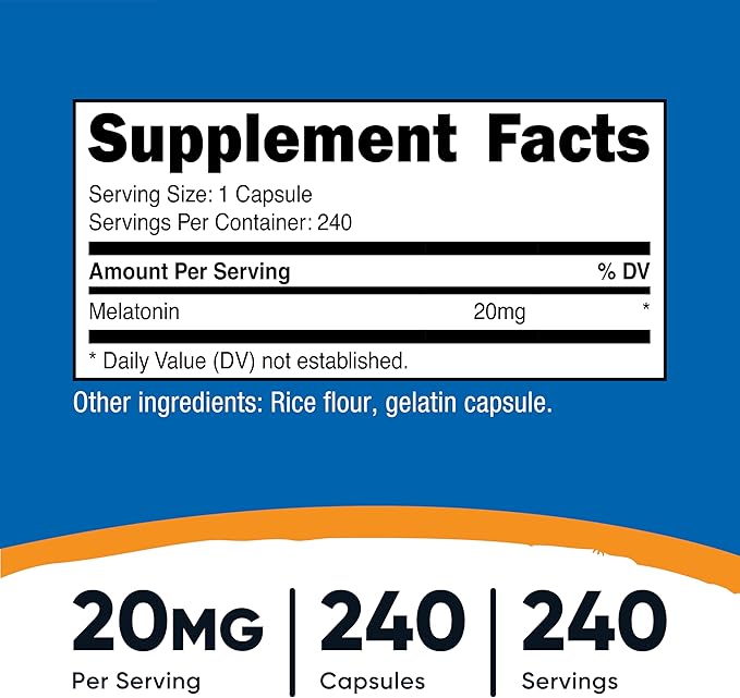 Nutricost Melatonin 20mg, 240 Capsules, Non-GMO & Gluten Free