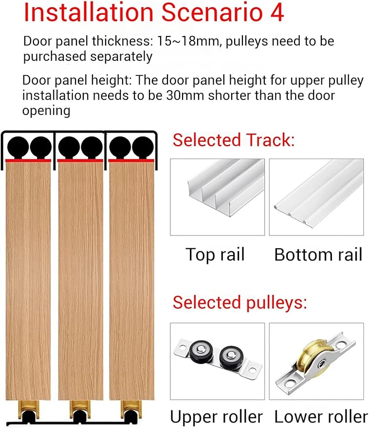 Triple Rail Sliding Door Hardware Kit - Heavy-Duty Aluminum Track, Adjustable for 3-Panel Doors, Ideal for Closet, Easy Installation, 300cm/118.1in Length