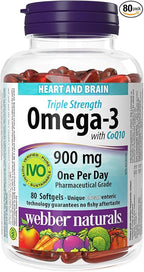 Webber Naturals Triple Strength Omega-3 with CoQ10 enteric coated 900 mg Omega-3 (EPA • DHA)/ 100 mg CoQ10, 80caps
