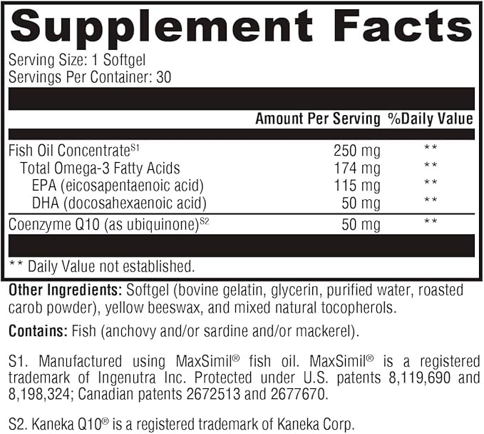 XYMOGEN CoQmax Omega 50 mg - Dual-Action Heart Health Support - CoQ10 Plus Fish Oil Omega-3 - MaxSimil Monoglyceride EPA DHA - Enhanced Absorption - 30 Softgels
