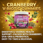 Vaginal Probiotic Gummies For Women | Prebiotics Cranberry D-Mannose Uva-Ursi Digestive Enzymes | Vaginal Health Supplement pH Balance to Promote Healthy Vaginal Odor & Flora Cranberries Gummy Vitamin