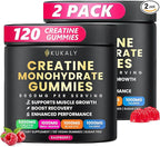 KUKALY Creatine Monohydrate Gummies for Men & Women, 9000MG Creatine Gummies Sugar Free with L-Taurine, BCAA 2:1, B12 B6 for Boost Strength, Focus & Endurance, Vegan, Non-GMO, Raspberry 120*2 Bottle