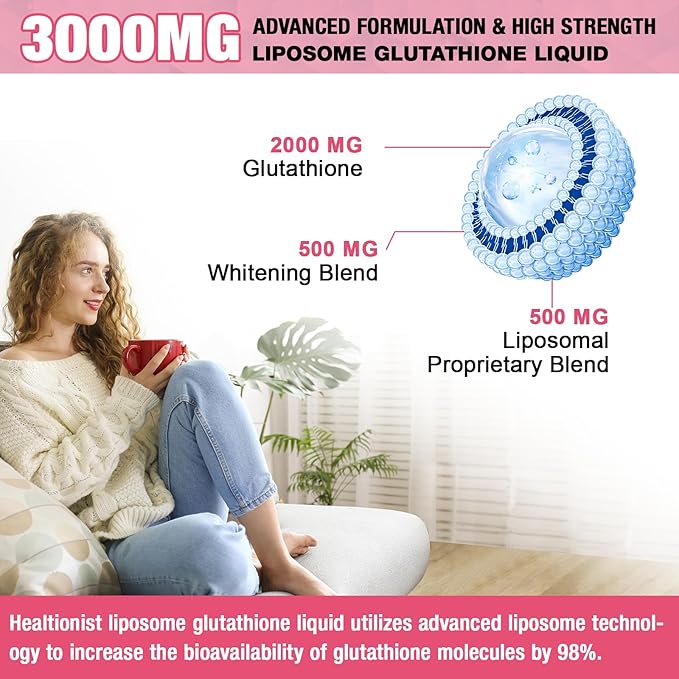 2 Pack 3000mg Liposomal Glutathione Liquid Drops with Vitamin C, 98% Absorption, Glutathione Liposomal Supplement, Powerful Antioxidant Complex for Immune System, Liver, 4 Fl Oz per Bottle