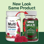 YumVs Teen Multivitamin Gummies with Biotin and Antioxidants - Raspberry Flavor - Hair Skin Nails Support - Kosher Teenager Vitamins for Boys and Girls 12-17 (60 Count (Pack of 2))