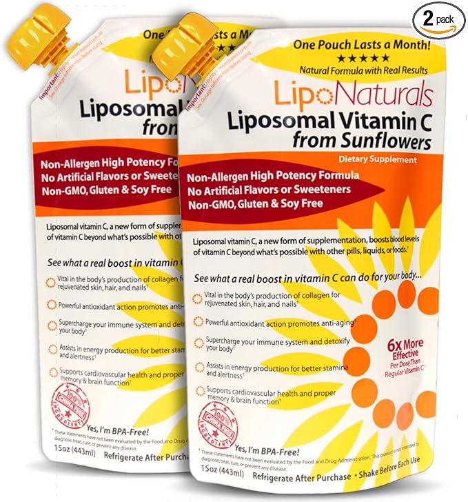 Lipo Naturals Liposomal Vitamin C 1000mg Liquid (2-Pack 60 Doses) - Natural Formula Immunity + Energy Support - Vegan, China-Free (15oz / 443ml ea.)