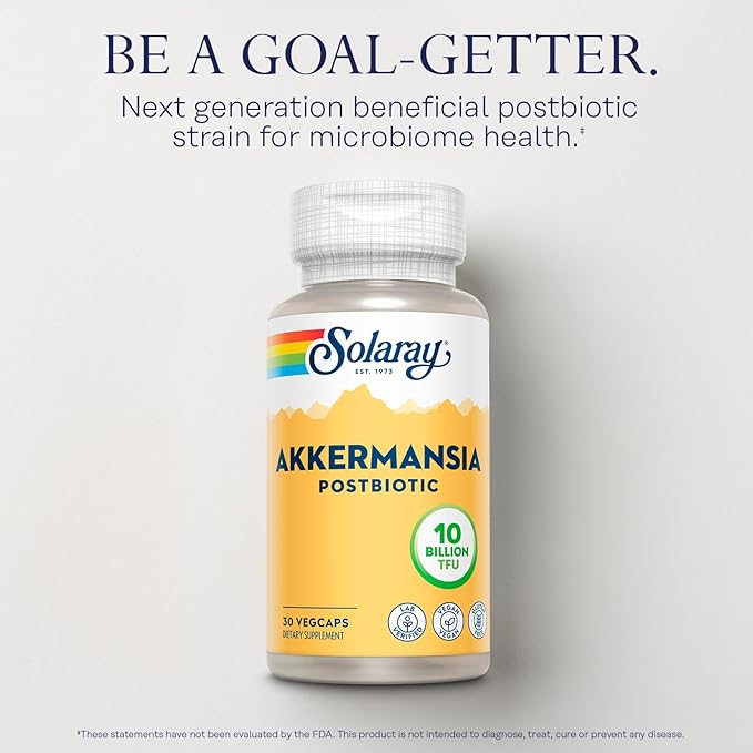 SOLARAY Akkermansia Postbiotic, Akk11, 10 Billion TFU, Beneficial Strain for Gut Health Support, Vegan, Gluten-Free, 60-Day Guarantee, 30 Servings, 30 VegCaps