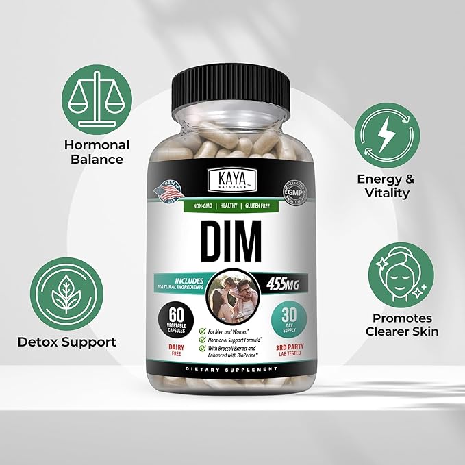 Kaya Naturals DIM Ultra | Supplement for Women and Men | Vegetable Capsules with Broccoli Extract & BioPerine | Herbal Supplement for Hormonal Support, Acne, Menopause, and Prostate – 60 Count
