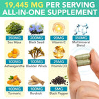 Sea Moss Black Seed Oil Ashwagandha Ginger, Sea Moss Capsule Supplement with Turmeric Burdock Root Bladderwrack Vitamin C Vitamin D3 Enhanced Immunity & Energy Black Seed Oil Capsule 60 Count