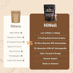 HiWell Strong Taste Mushroom Coffee 12-in-1 – Organic Ginseng, KSM-66® Ashwagandha, Lion's Mane, Reishi–Focus, Calm Energy & Immune Support–100% Fruiting Body Extracts–Vegan, Low Caffeine–30 Servings