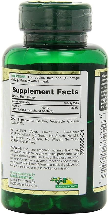 Nature's Bounty E-400 Iu Natural Pure D-alpha, 120-Count