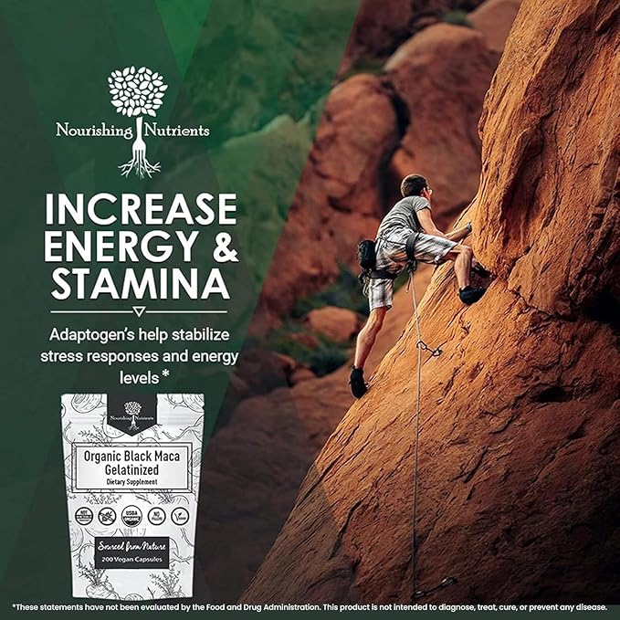 Organic Gelatinized Black Maca 3X Stronger 200 Capsules for Men & Women, Natural Energy Supplement for Focus, Performance, Stamina & Endurance, Mood Enhancement & Stability, Mental Clarity 1000mg x 2