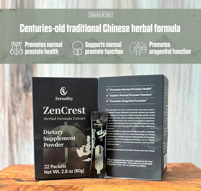 ZenCrest, Natural Herb Prostate Supplement, Traditional Chinese Herbal Formula, Promote Healthy Prostate, Promote Urogenital Function, No Side Effects, (64 Packets - 2 Boxes)