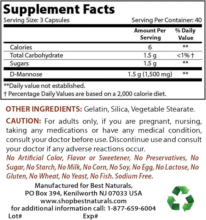 Best Naturals D-Mannose 1500 mg & Vitamin B12 6000 mcg