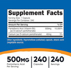 Nutricost Pantothenic Acid (Vitamin B5) 500mg, 240 Capsules (2 Bottles)