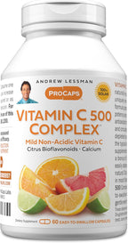 ANDREW LESSMAN Vitamin C 500 Complex 60 Capsules - Non-Acidic Vitamin C Plus Citrus Bioflavonoids for Immune System and Anti-Oxidant Support, No Stomach Upset, Small Easy to Swallow Capsules