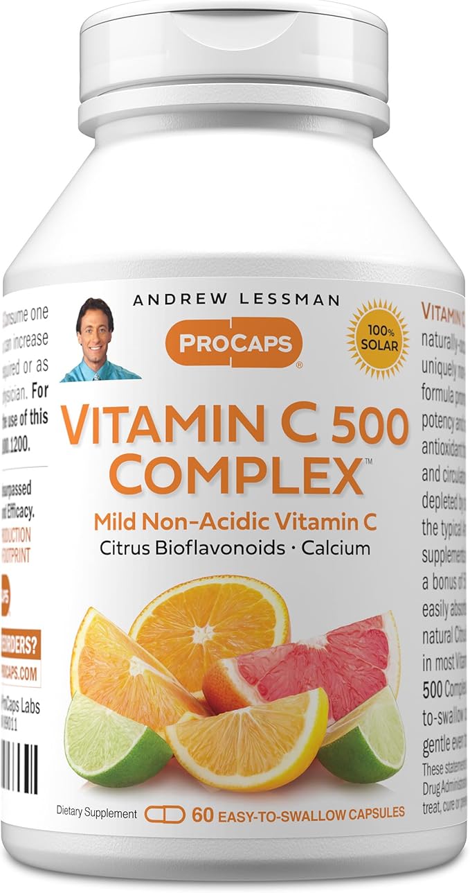ANDREW LESSMAN Vitamin C 500 Complex 60 Capsules - Non-Acidic Vitamin C Plus Citrus Bioflavonoids for Immune System and Anti-Oxidant Support, No Stomach Upset, Small Easy to Swallow Capsules