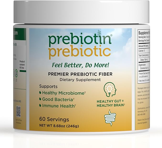 Prebiotin Prebiotic Fiber Supplement Powder – 8.68 oz – Supports Digestive Health – High Fiber, Boosts Probiotics, Reduces Hunger – All-Natural, Gluten-Free