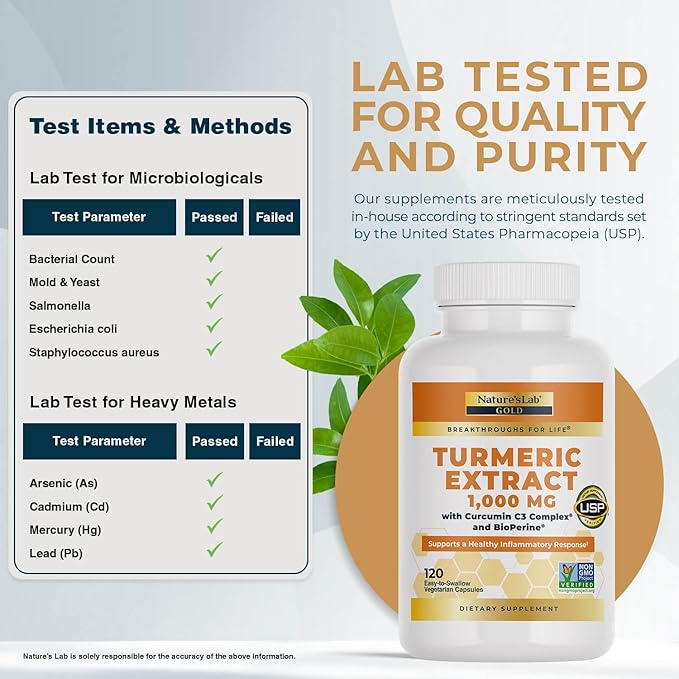 Nature's Lab Turmeric Curcumin C3 Complex 1000mg - Turmeric Extract 1000mg & BioPerine 5mg Standardized to 95%, Promotes Cardiovascular, Immune, Joint, Skin Health - 120 Capsules (60 Day Supply)