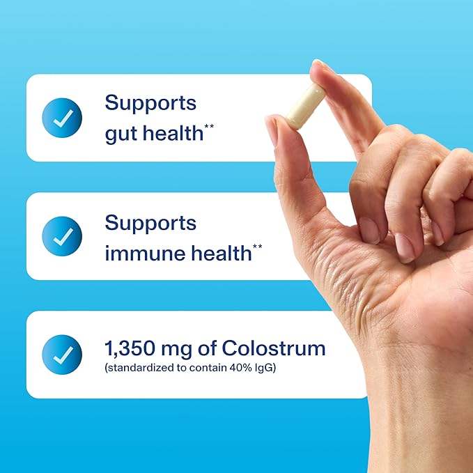 Vital Proteins Bovine Colostrum Supplement 90 Capsules for Gut Health, Immune Support with 40% IgG Premium Bovine Colostrum Superfood, Unflavored, 30 Servings