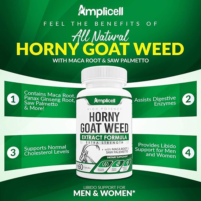 Horny Goat Weed Complex Supplement with Maca Root, Tongkat Ali, L-Arginine & Panax Ginseng – Energy, Stamina, Circulation & Vitality Support for Men & Women – Herbal Adaptogen Blend – 60 Capsules