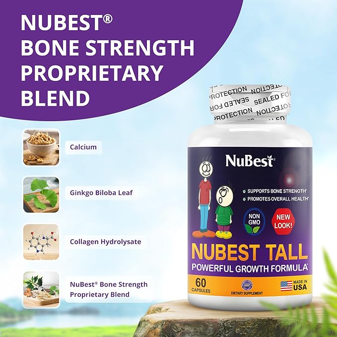 NuBest Tall | Support Bone Strength, Bone Health, Enhanced Immune and Whole Body Wellness with Calcium, Collagen, and Herbs for Ages 5+ & Teens | Pack 2 | 2 Months Supply