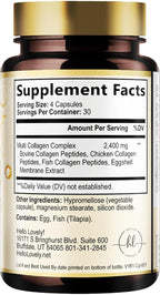 Multi Collagen Peptides for Women & Men - 2400mg per Serving - Best Hydrolyzed Collagen Complex with Type I, II, III, V, X - Hair, Skin, Nails & Joint Support Supplement - Bottled USA - 120 Capsules