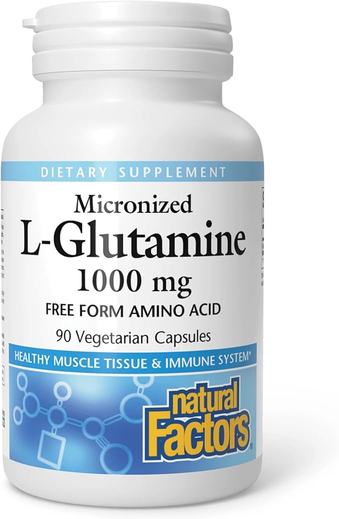 Natural Factors - Micronized L-Glutamine 1000mg, Support for Muscle Tissue & Immune System, 90 Vegetarian Capsules