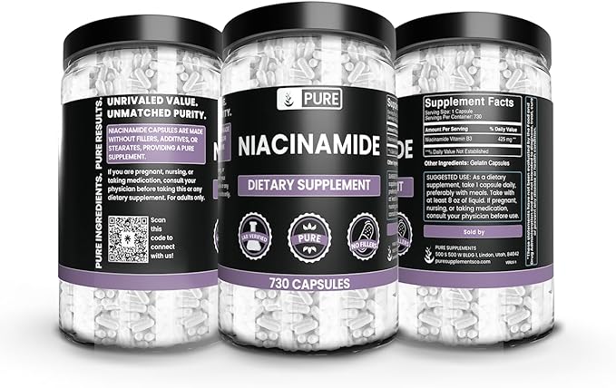 PURE ORIGINAL INGREDIENTS Niacinamide (730 Capsules) No Magnesium Or Rice Fillers, Always Pure, Lab Verified