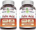 Amazing Formulas Folic Acid | 800 Mcg | 240 Capsules | Vitamin B9 Supplement | Non-GMO | Gluten Free | Made in USA (2 Pack)