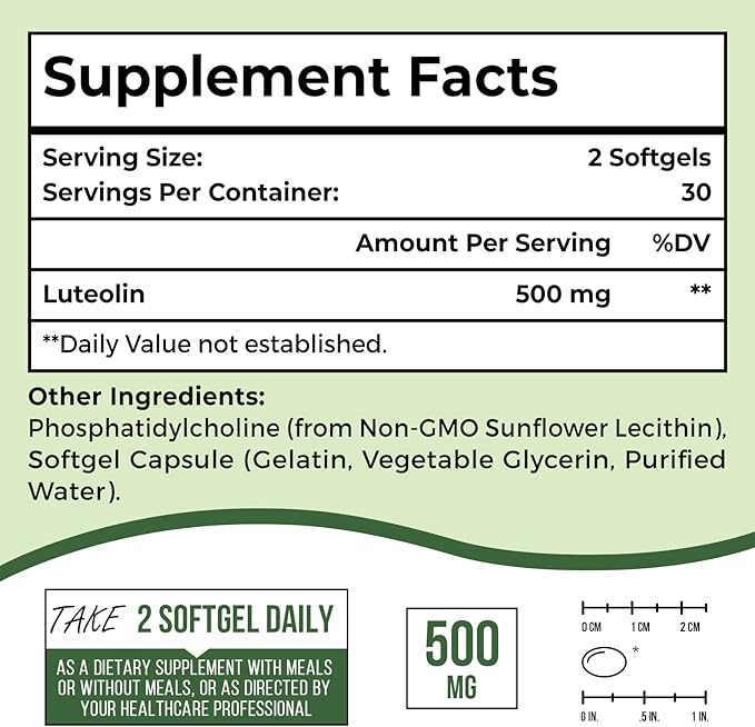 Liposomal Luteolin 500MG, Maximum Absorption, Potent Flavonoid, 120 Softgels, Luteolin Supplement, Non-GMO, Gluten Free