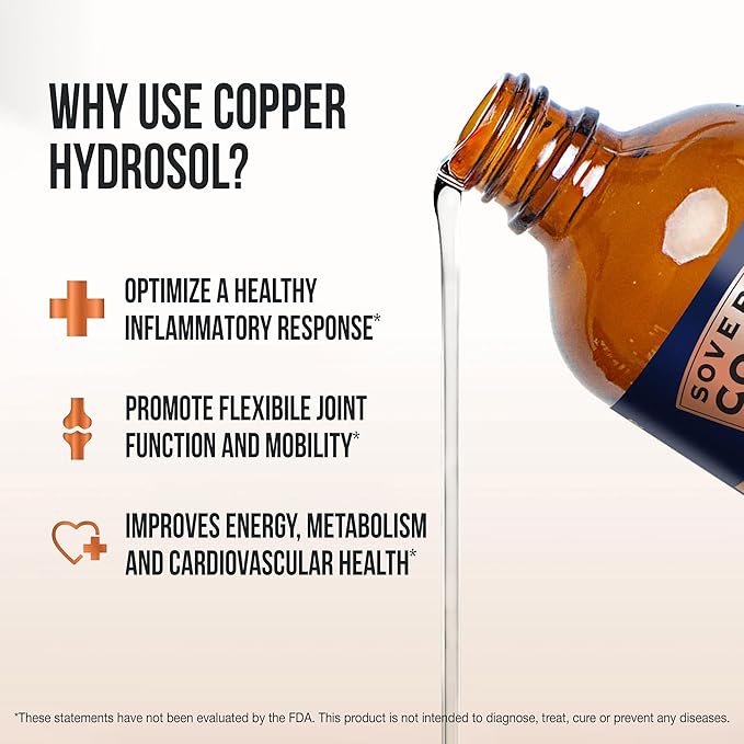 Sovereign Copper Bio-Active Copper Hydrosol, Daily+ 4-in-1 Wellness Supplement for Joint, Bone, Hair, Skin and Nails, Cardiovascular Health, Energy and Metabolic Health Support, 32 fl oz (946mL)