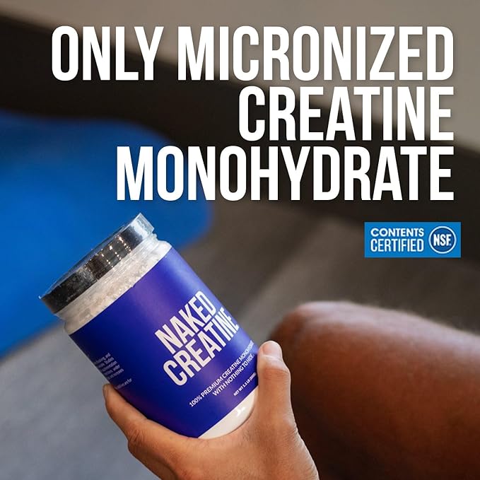 NAKED Pure Micronized Creatine Monohydrate Powder - NSF Certified, Unflavored, 500g, 1.1lb Bulk - Vegan, Non-GMO, Gluten-Free, Soy-Free, No Fillers, Supports Muscle Growth & Strength - 100 Servings