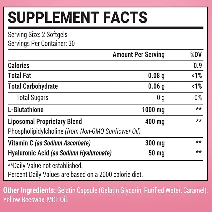 Liposomal Glutathione Softgels 1500MG, Reduced Glutathione Supplement with Vitamin C, Better Absorption, Non-GMO Powerful Antioxidant for Healthy Aging, Detox, Immune Health, 60 Softgels