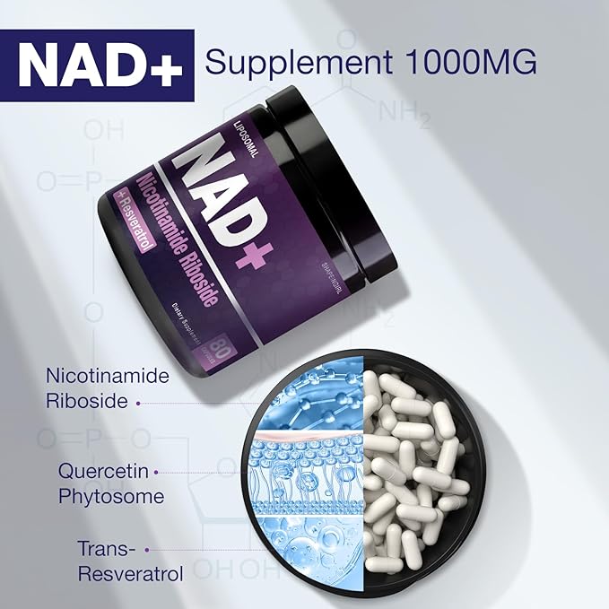 NAD Supplement - Nicotinamide Riboside Resveratrol 900mg, Liposomal NAD Supplement for Women and Men, NAD Plus Pure Organic