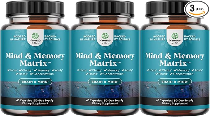 Matrix Nootropic Brain Supplement for Memory and Focus Enhancement - Vitamins for Mental Health & Clarity - Cognitive Complex for Adults of All Ages Mind's Vitality - 60 Count - 3 Pack