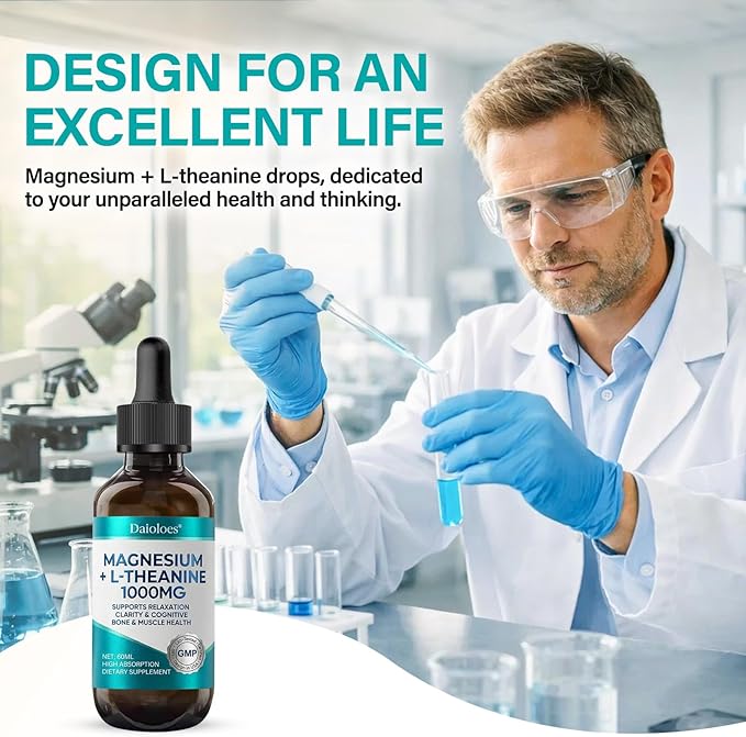 Magnesium L-Threonate Liquid Drops, Triple Calm Magnesium Threonate w. Apigenin, Theanine, Lemon Balm for Relaxation Sleep, High Absorption for Brain Health & Cognitive Support, 2.0 Fl Oz