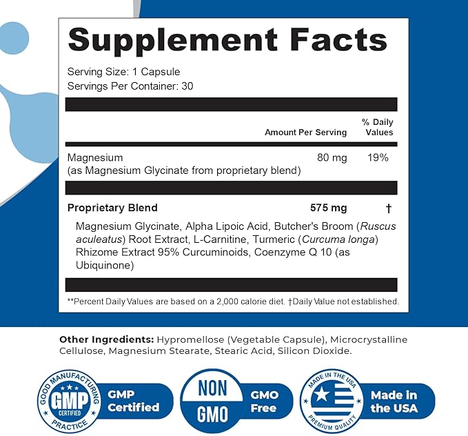 Orby NerveFlow – Natural Daily Wellness Supplement with Magnesium, Turmeric & CoQ10 – Non-GMO, GMP Certified, Made in USA – 30 Capsules, 1 Month Supply